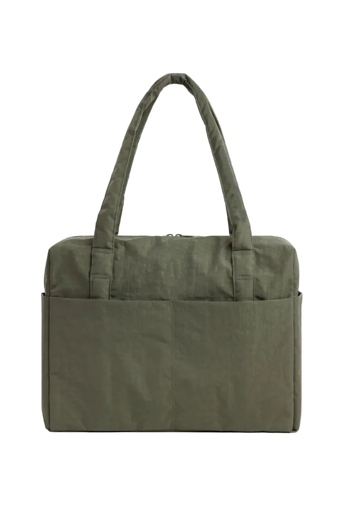 Green tote bag on white background