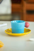 Coffee Mug With Saucer (Blue/Yellow)