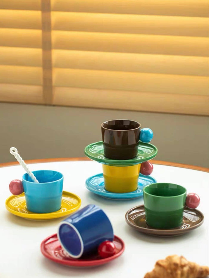Coffee Mug With Saucer (Blue/Yellow)