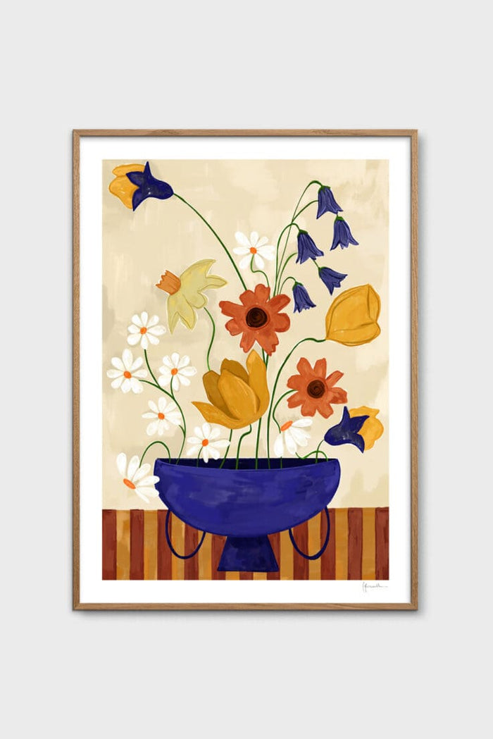 Colourful Bunch in Blue Vase Poster