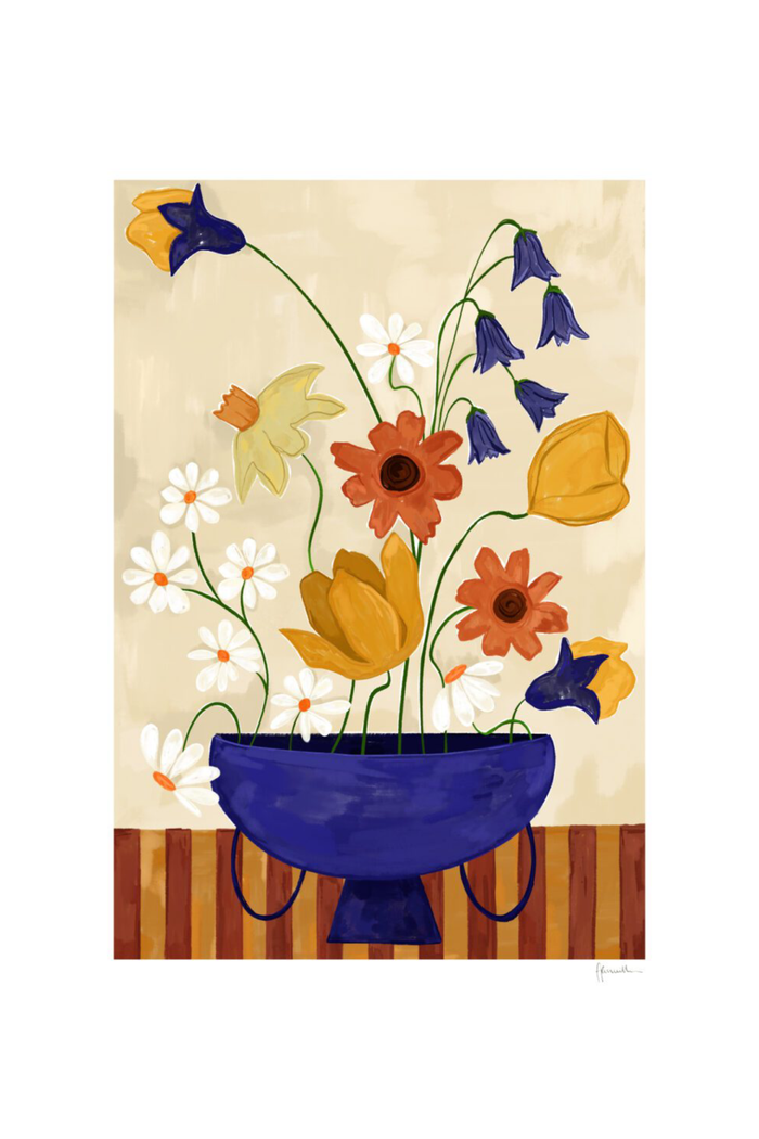 Colourful Bunch in Blue Vase Poster