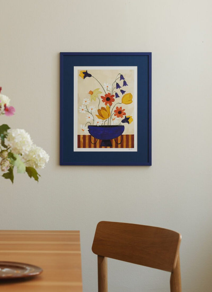 Colourful Bunch in Blue Vase Poster