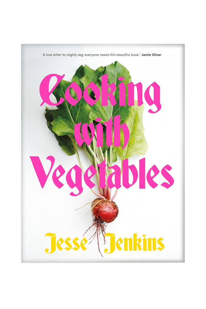 Book cover of 'Cooking with Vegetables' by Jesse Jenkins featuring a radish and green leaves.