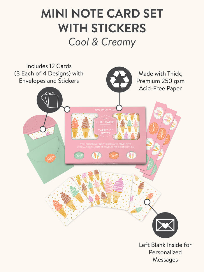 Cool & Creamy Assorted Mini Note Card Set with Stickers