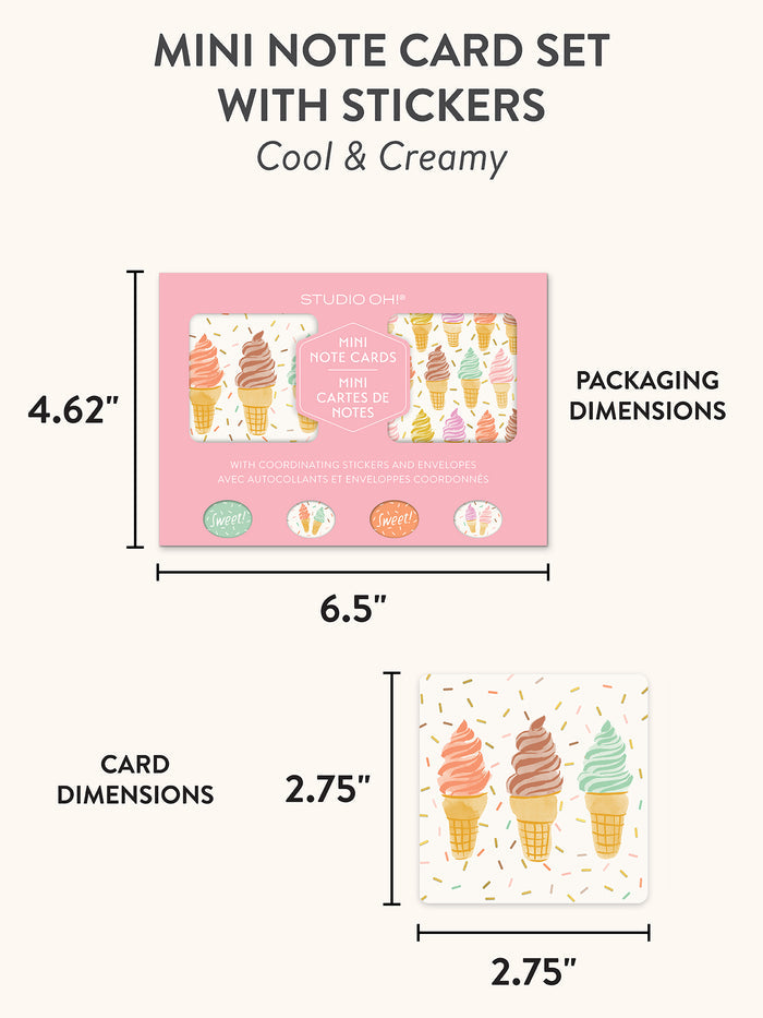 Cool & Creamy Assorted Mini Note Card Set with Stickers