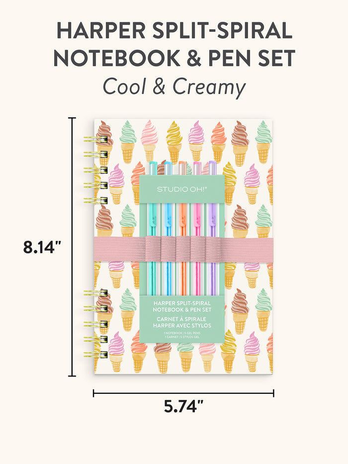 Cool & Creamy Harper Split-Spiral Notebook & Pen Set
