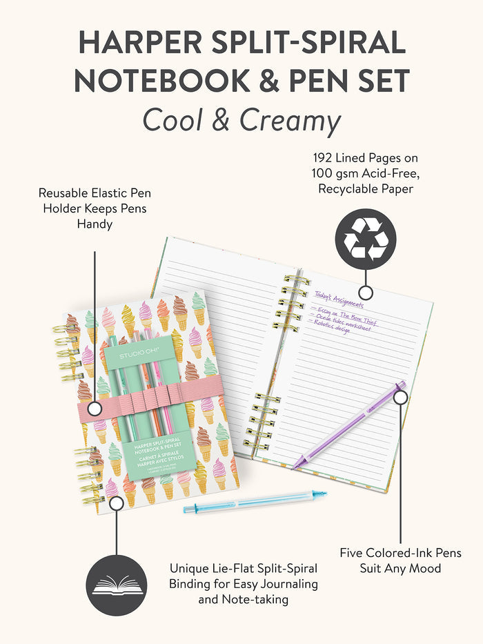 Cool & Creamy Harper Split-Spiral Notebook & Pen Set