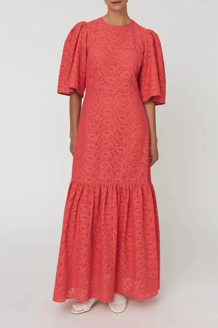 Cotton Lace Maxi Dress - Summer Coral