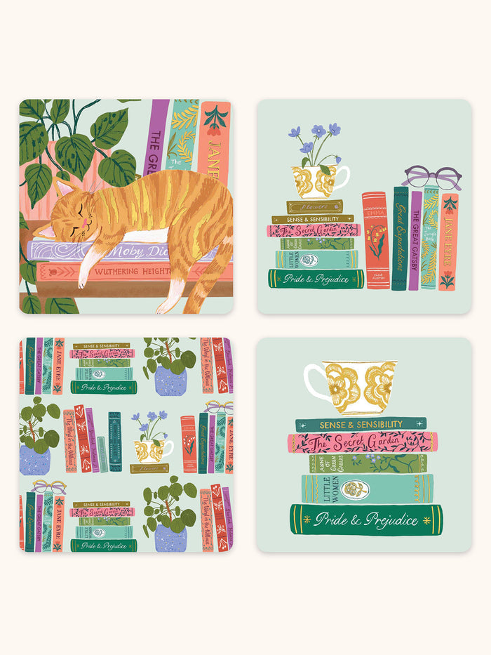 Cozy Reads Assorted Mini Note Card Set with Stickers