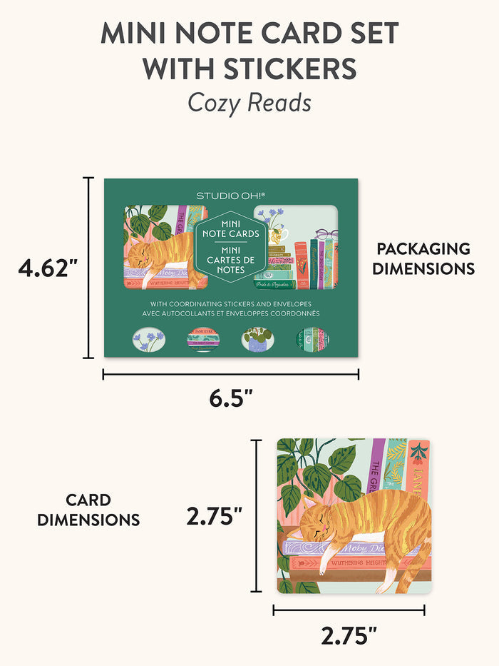Cozy Reads Assorted Mini Note Card Set with Stickers
