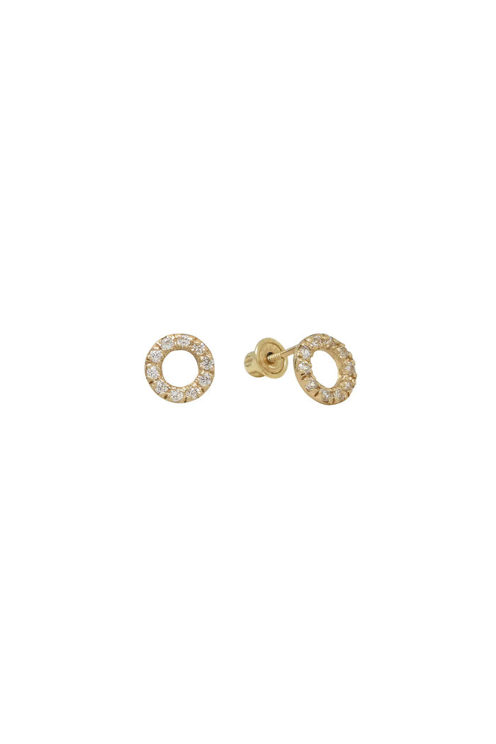 CZ Circle Cutout Studs (Solid Gold)