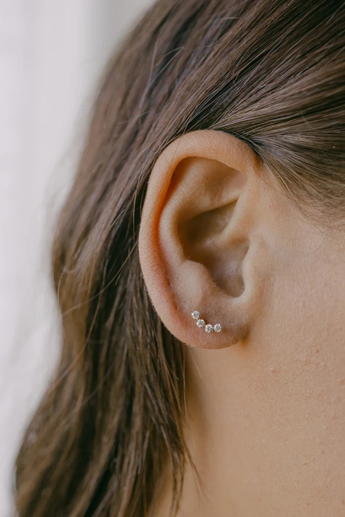 CZ Curved Studs (14K Solid Gold)