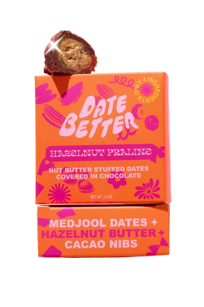 Date Better snack bars with packaging on a white background