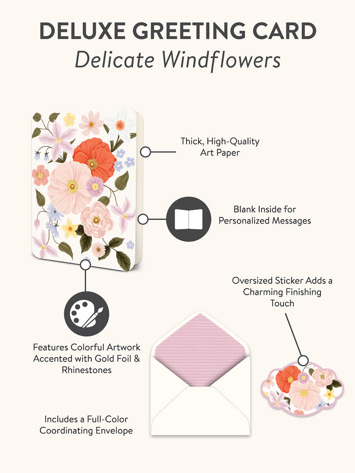Delicate Windflowers Deluxe Greeting Cards