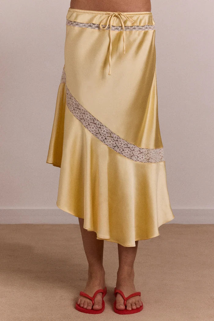 Delphia Satin Midi Skirt (Butter)
