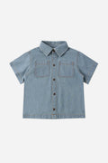 Denim Short Sleeve Overshirt (Washed Blue)
