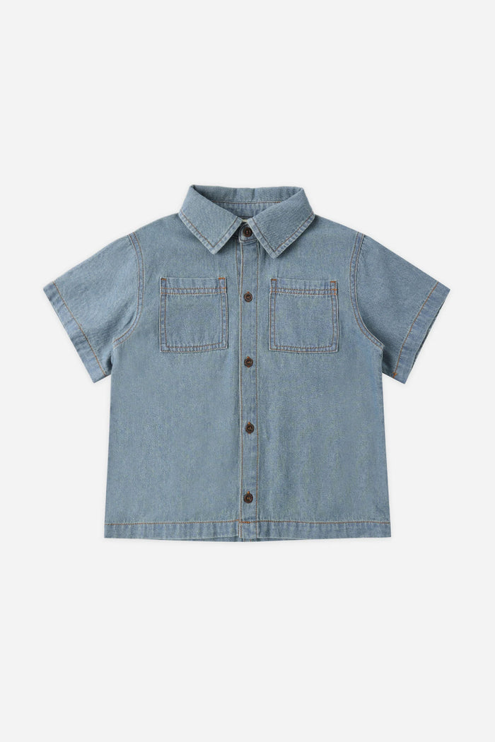 Denim Short Sleeve Overshirt (Washed Blue)