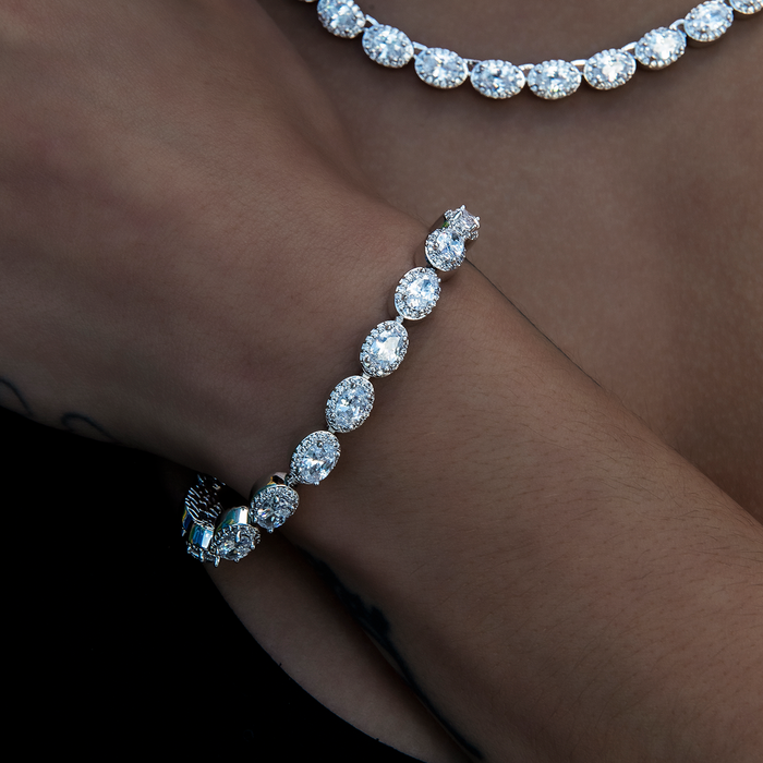 Diamond Oval Clustered Tennis Bracelet in White Gold- 4mm