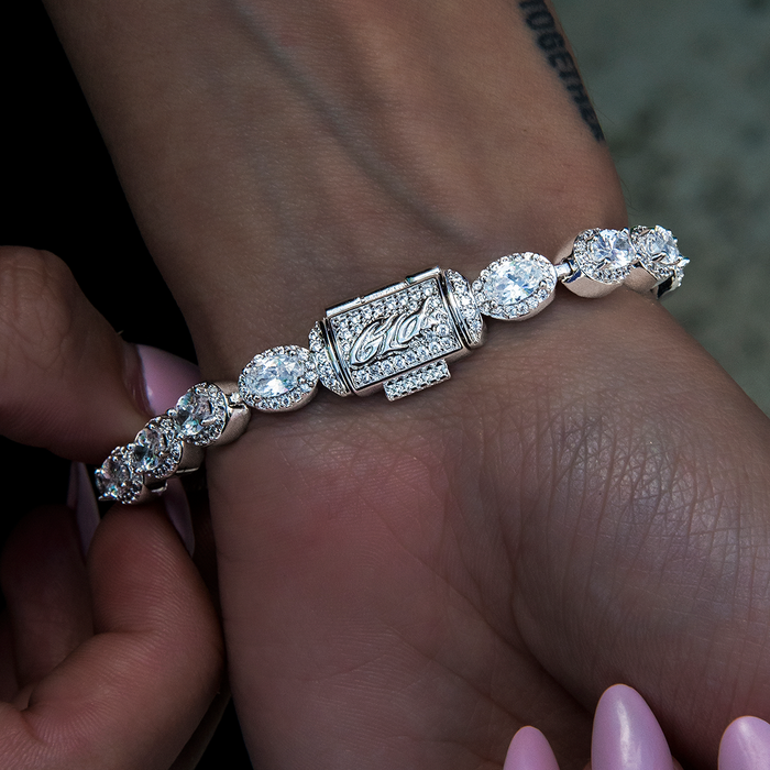 Diamond Oval Clustered Tennis Bracelet in White Gold- 4mm