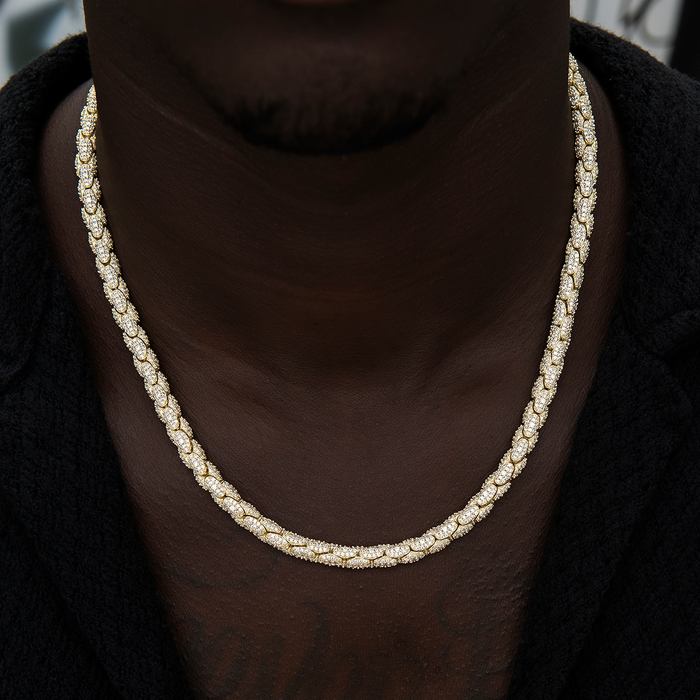 Diamond Pave Snake Link Chain + Bracelet Bundle in Yellow Gold- 6mm