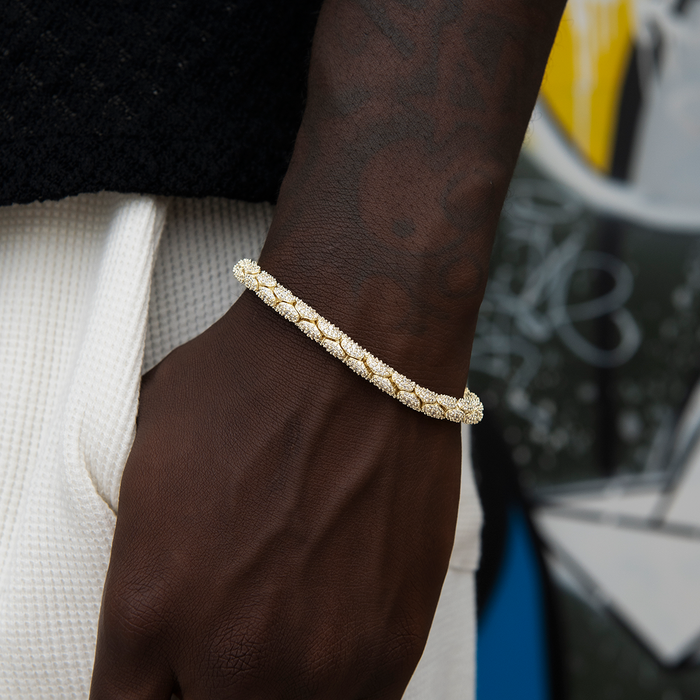 Diamond Pave Snake Link Chain + Bracelet Bundle in Yellow Gold- 6mm