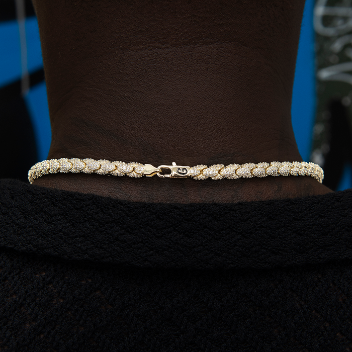 Diamond Pave Snake Link Chain + Bracelet Bundle in Yellow Gold- 6mm