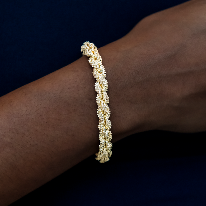 Diamond Rope Chain Bracelet in Yellow Gold- 7mm