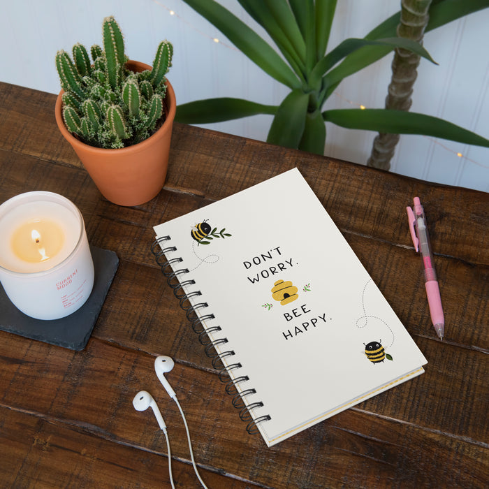 Don't Worry Bee Happy Medium Spiral Notebook