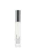 Perfume bottle with silver cap on a white background