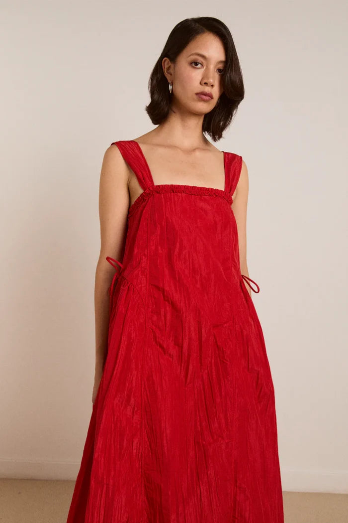 Elina Midi Dress (Red Tafetta)