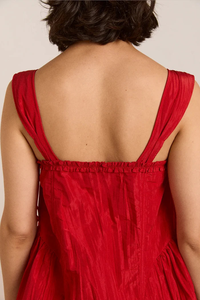 Elina Midi Dress (Red Tafetta)