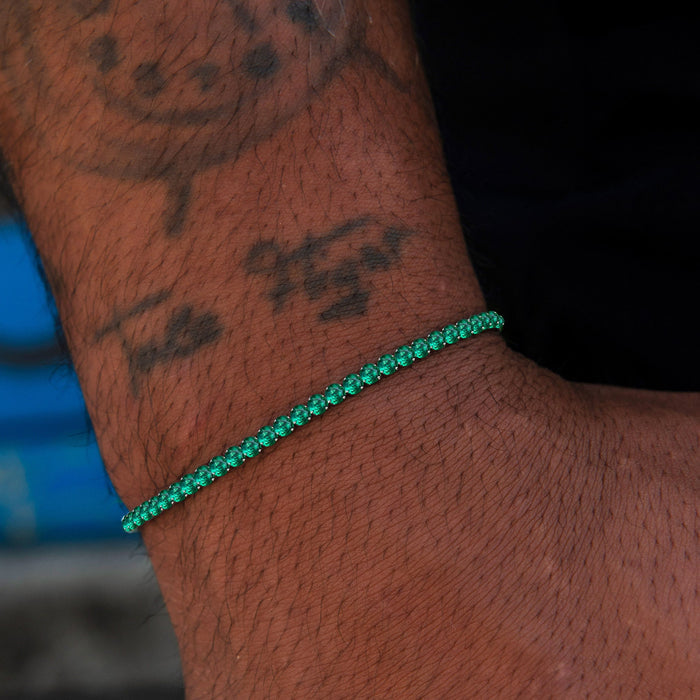 Emerald Micro Tennis Bracelet in White Gold