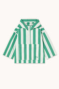 Green and white striped hooded jacket on a white background