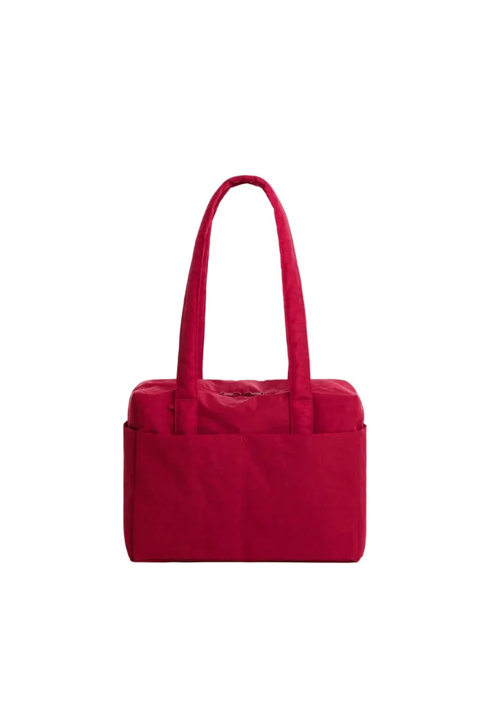 Red tote bag on a white background