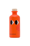 A 200 ml bottle of Yiayia and Friends extra virgin olive oil with chili peppers, featuring a cartoonish face on the label.