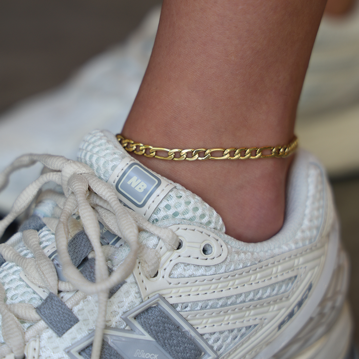 Figaro Chain Anklet in Yellow Gold- 4mm