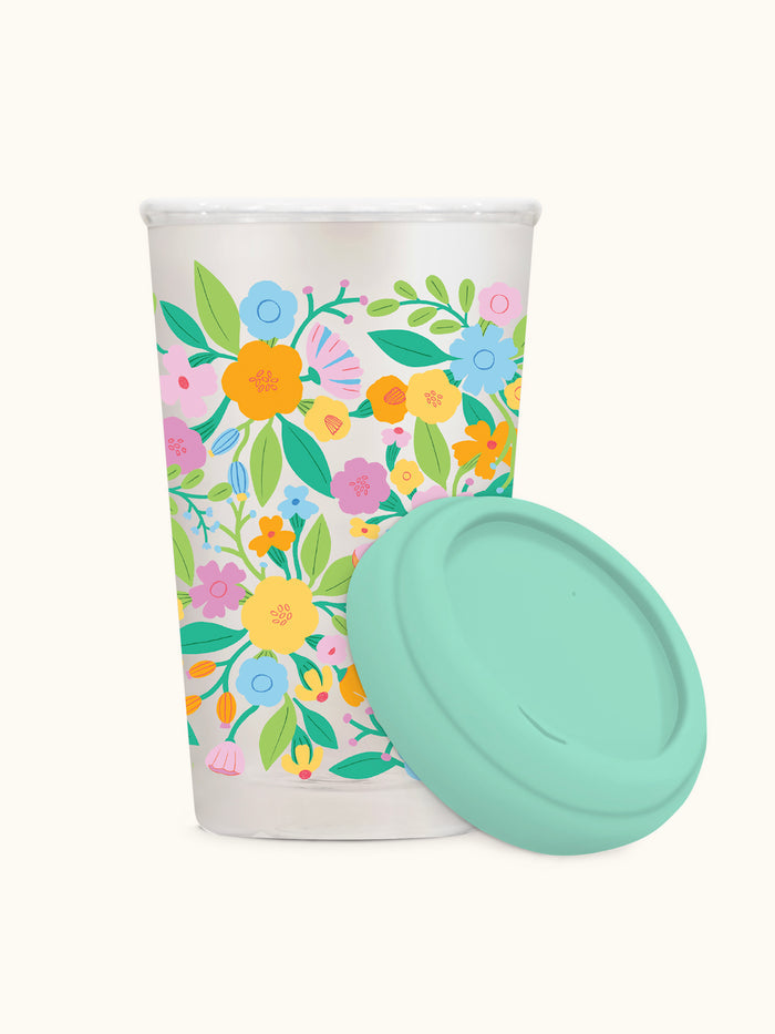 Floral Rush Glass Coffee Tumbler