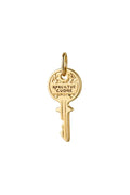 A gold key-shaped pendant charm engraved with 'APRELTUO CUORE' on a plain white background.