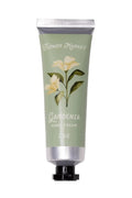 Hand cream tube labeled 'Gardenia' from 'Flower Market' on a white background
