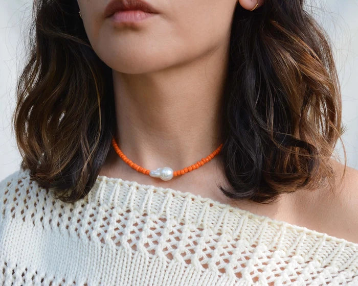 Gemma Pearl Necklace (Tangerine)