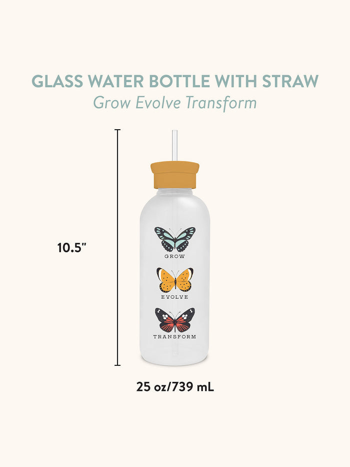 Grow Evolve Transform Glass Water Bottle with Straw