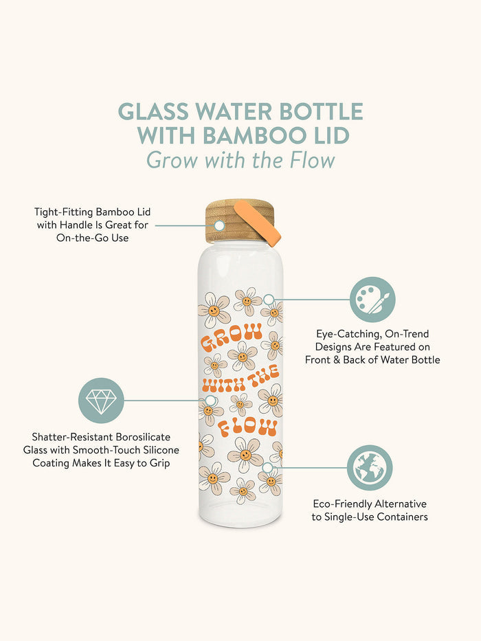 Grow with the Flow Glass Water Bottle with Bamboo Lid