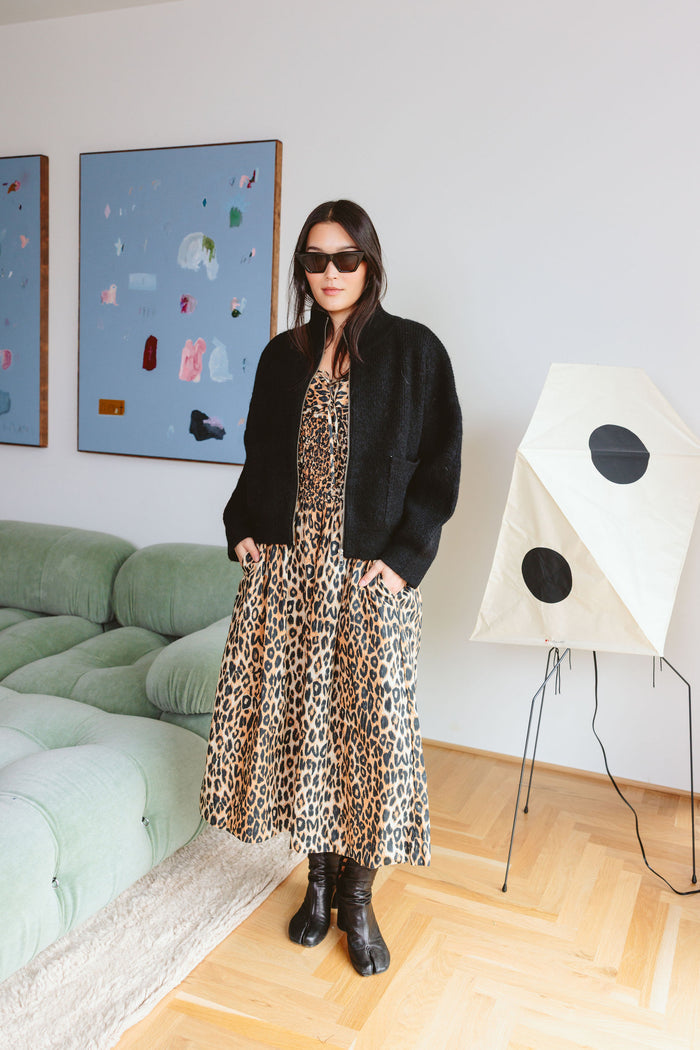 Harper Shirred Midi Dress (Leopard)