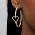 Heart Tennis Hoop Earrings - Yellow Gold