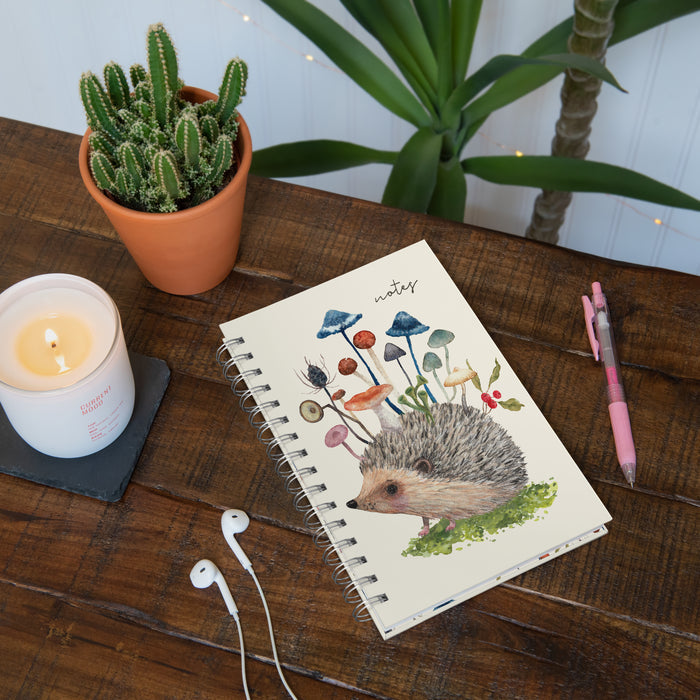Hedgehog with Mushrooms Medium Spiral Notebook