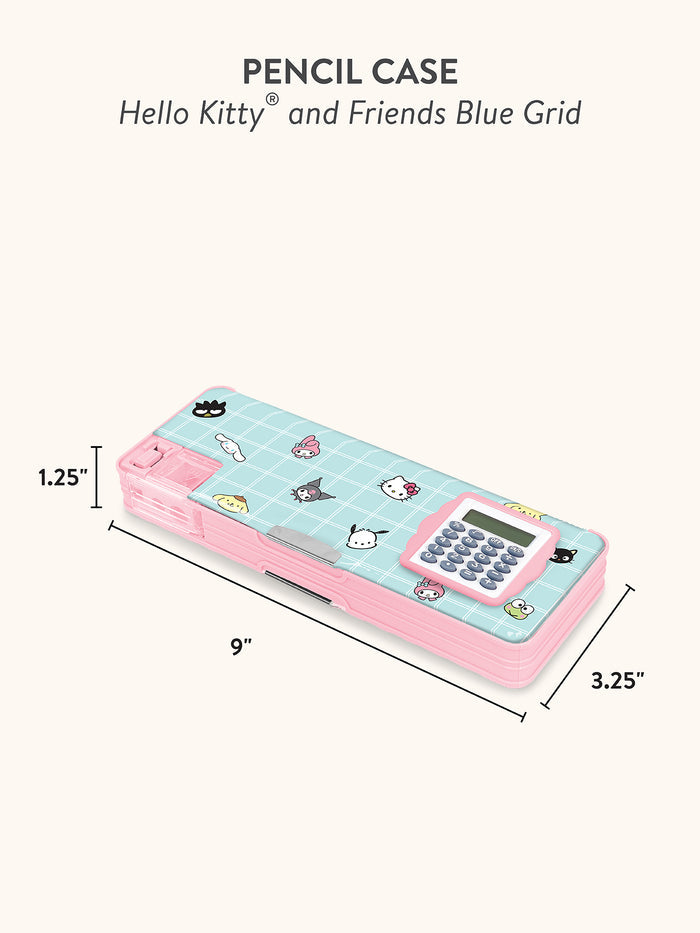Hello Kitty and Friends Blue Grid Pencil Case