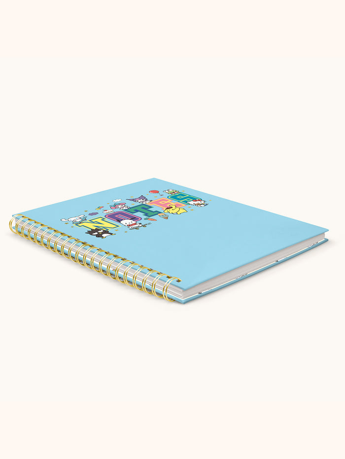 Hello Kitty and Friends College Letters Blue Extra-Large Spiral Notebook with Pocket & Sticker Sheet