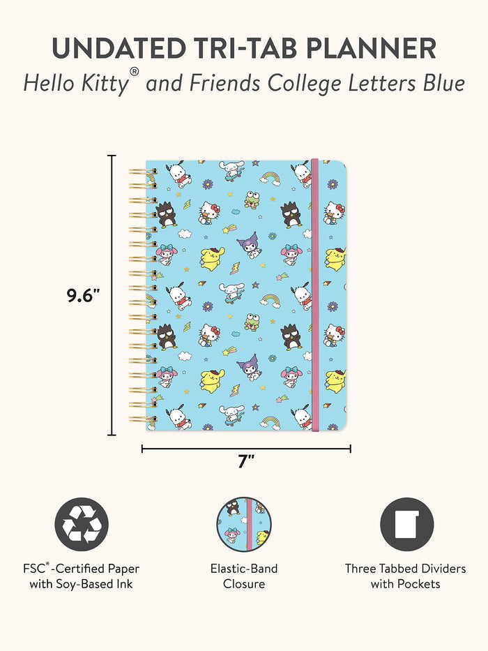 Hello Kitty and Friends College Letters Blue Undated Tri-Tab Planner