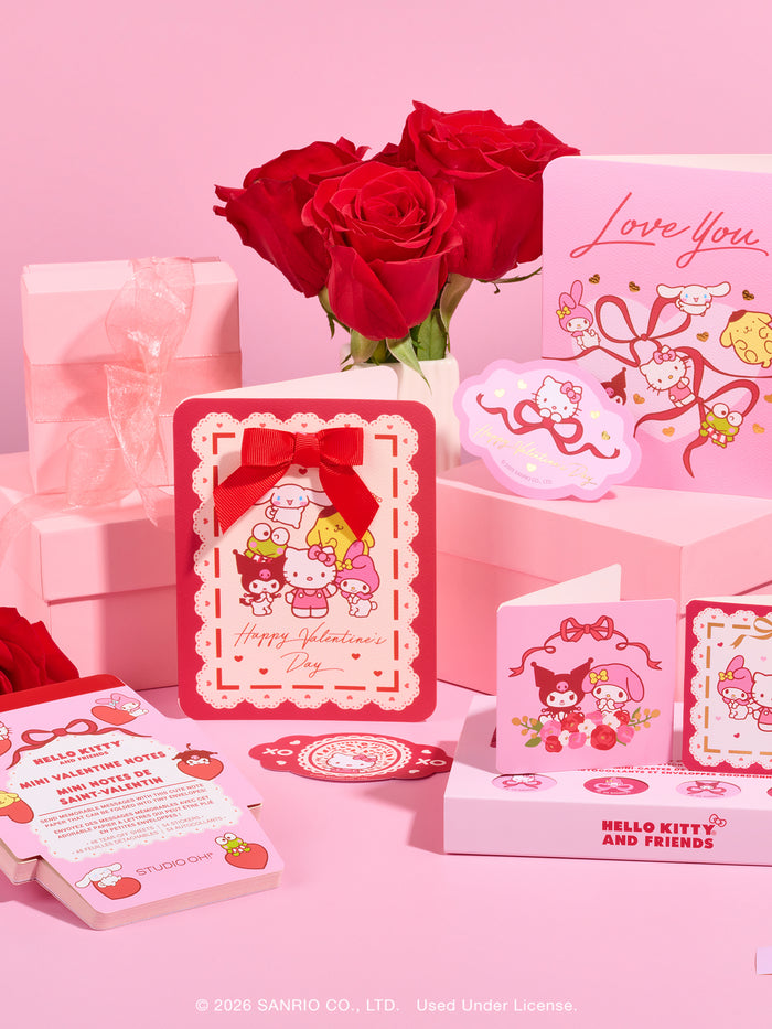 Hello Kitty and Friends Hearts and Ribbons Foldable Note Cards with Stickers