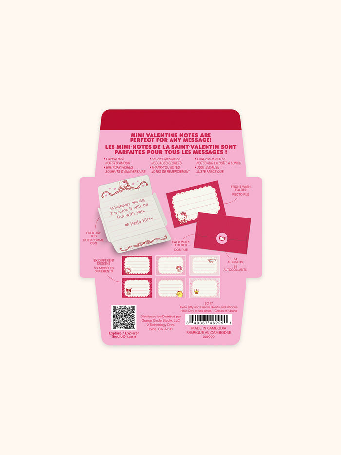 Hello Kitty and Friends Hearts and Ribbons Foldable Note Cards with Stickers